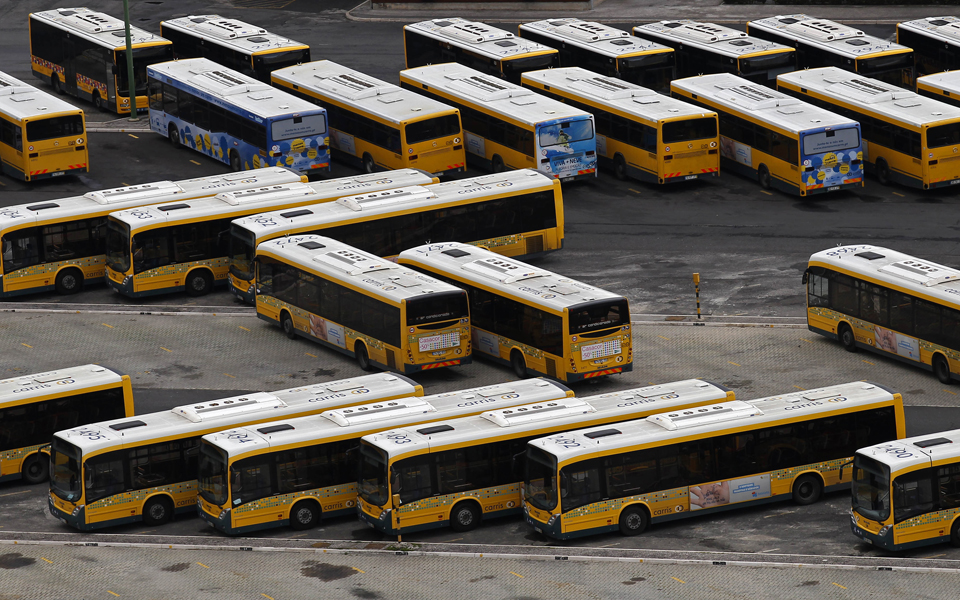 Lisbon public buses are seen parked in Pontinha station